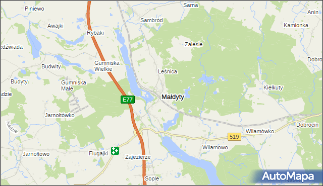 mapa Małdyty, Małdyty na mapie Targeo