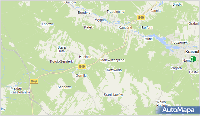 mapa Malewszczyzna gmina Krasnobród, Malewszczyzna gmina Krasnobród na mapie Targeo