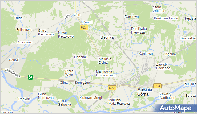 mapa Małkinia Dolna, Małkinia Dolna na mapie Targeo