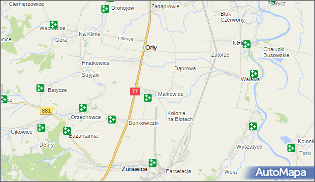 mapa Małkowice gmina Orły, Małkowice gmina Orły na mapie Targeo