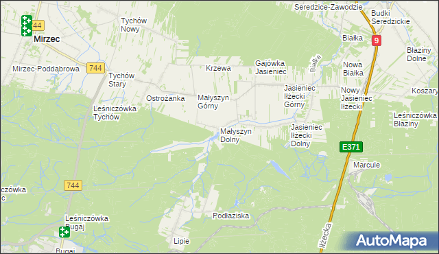 mapa Małyszyn Dolny, Małyszyn Dolny na mapie Targeo