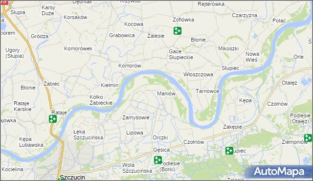 mapa Maniów gmina Szczucin, Maniów gmina Szczucin na mapie Targeo