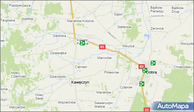 mapa Marcinów gmina Kawęczyn, Marcinów gmina Kawęczyn na mapie Targeo