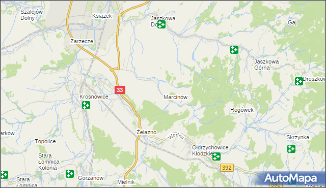 mapa Marcinów gmina Kłodzko, Marcinów gmina Kłodzko na mapie Targeo