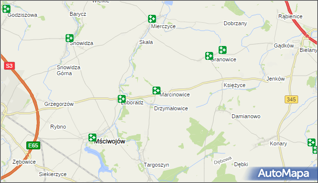 mapa Marcinowice gmina Mściwojów, Marcinowice gmina Mściwojów na mapie Targeo