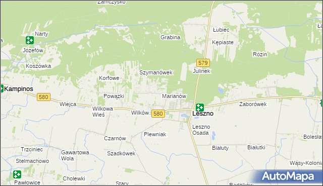 mapa Marianów gmina Leszno, Marianów gmina Leszno na mapie Targeo