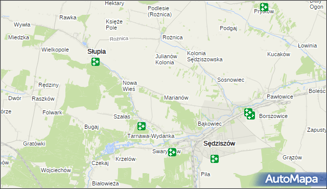 mapa Marianów gmina Sędziszów, Marianów gmina Sędziszów na mapie Targeo