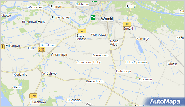 mapa Marianowo gmina Wronki, Marianowo gmina Wronki na mapie Targeo