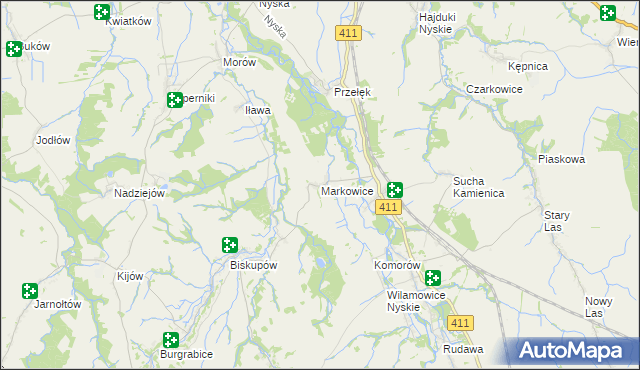 mapa Markowice gmina Głuchołazy, Markowice gmina Głuchołazy na mapie Targeo