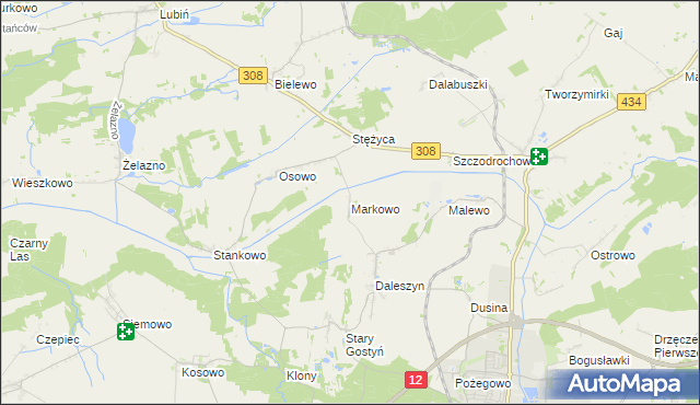 mapa Markowo gmina Gostyń, Markowo gmina Gostyń na mapie Targeo