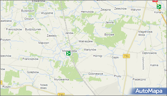 mapa Martynów gmina Chynów, Martynów gmina Chynów na mapie Targeo