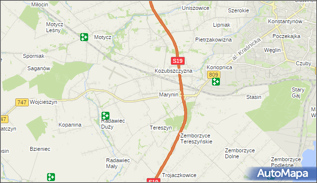 mapa Marynin gmina Konopnica, Marynin gmina Konopnica na mapie Targeo