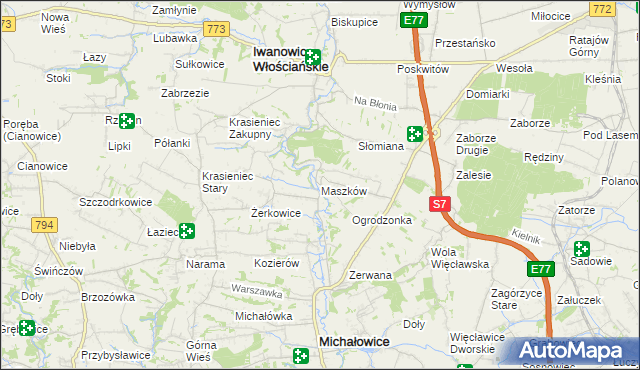 mapa Maszków gmina Iwanowice, Maszków gmina Iwanowice na mapie Targeo