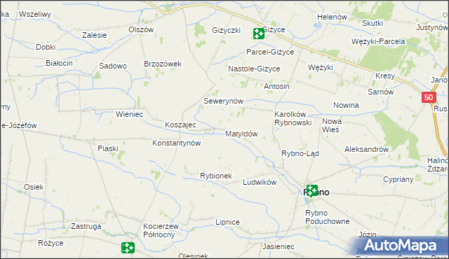 mapa Matyldów gmina Rybno, Matyldów gmina Rybno na mapie Targeo