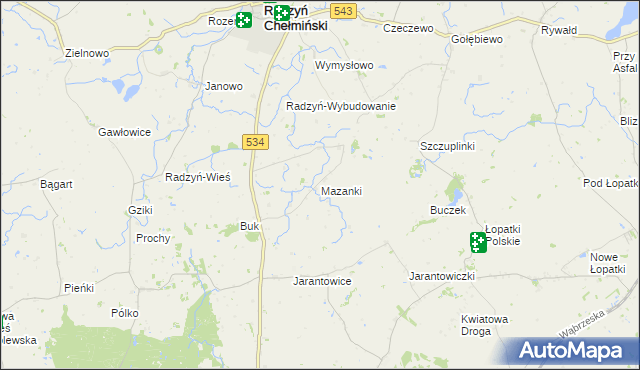 mapa Mazanki gmina Radzyń Chełmiński, Mazanki gmina Radzyń Chełmiński na mapie Targeo