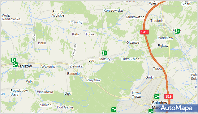 mapa Mazury gmina Raniżów, Mazury gmina Raniżów na mapie Targeo