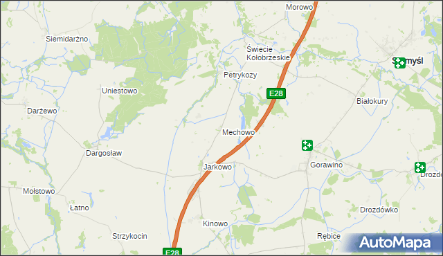 mapa Mechowo gmina Rymań, Mechowo gmina Rymań na mapie Targeo