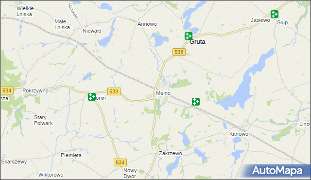 mapa Mełno gmina Gruta, Mełno gmina Gruta na mapie Targeo