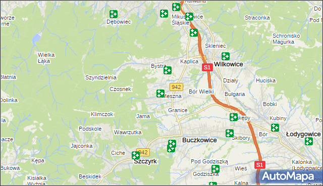 mapa Meszna gmina Wilkowice, Meszna gmina Wilkowice na mapie Targeo