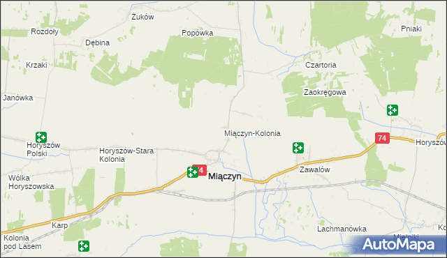 mapa Miączyn-Kolonia, Miączyn-Kolonia na mapie Targeo