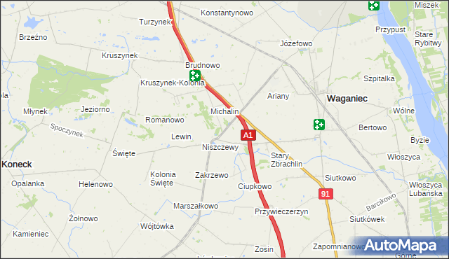 mapa Michalinek gmina Waganiec, Michalinek gmina Waganiec na mapie Targeo