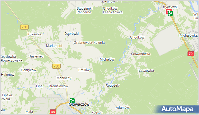 mapa Michałów gmina Głowaczów, Michałów gmina Głowaczów na mapie Targeo