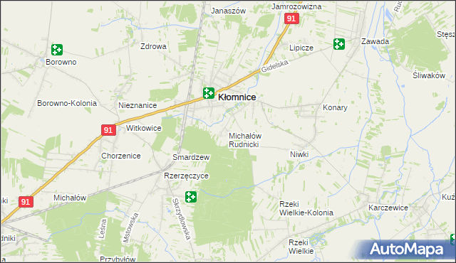 mapa Michałów gmina Kłomnice, Michałów gmina Kłomnice na mapie Targeo