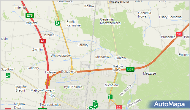 mapa Michałów gmina Moszczenica, Michałów gmina Moszczenica na mapie Targeo