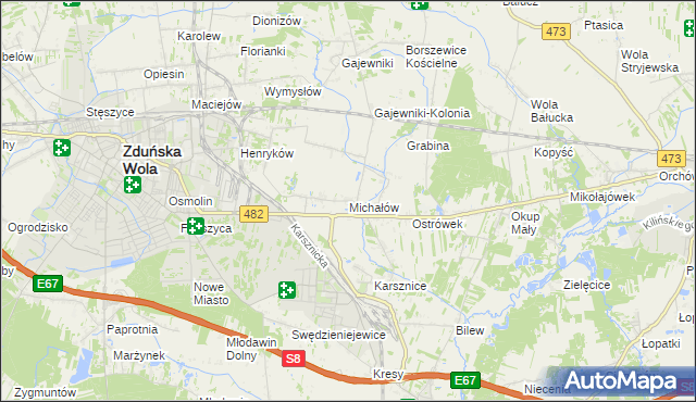 mapa Michałów gmina Zduńska Wola, Michałów gmina Zduńska Wola na mapie Targeo