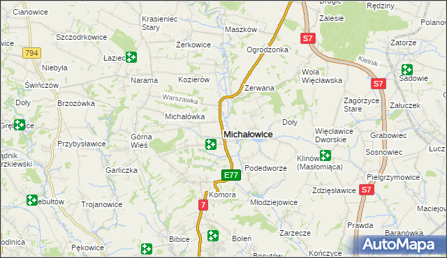 mapa Michałowice powiat krakowski, Michałowice powiat krakowski na mapie Targeo