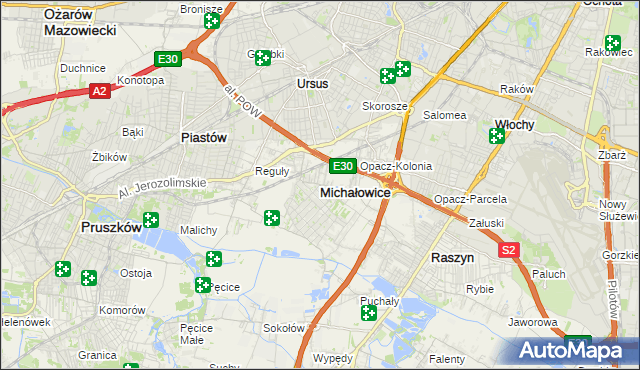 mapa Michałowice powiat pruszkowski, Michałowice powiat pruszkowski na mapie Targeo