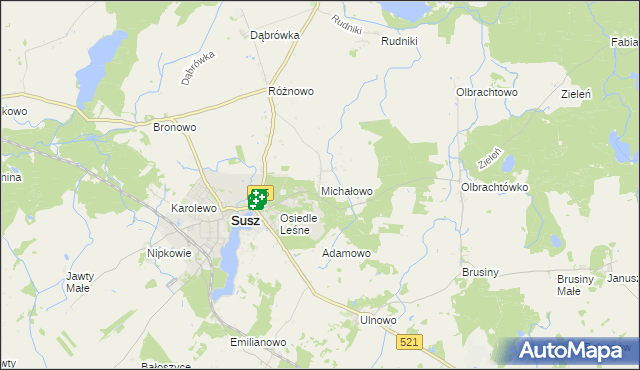 mapa Michałowo gmina Susz, Michałowo gmina Susz na mapie Targeo