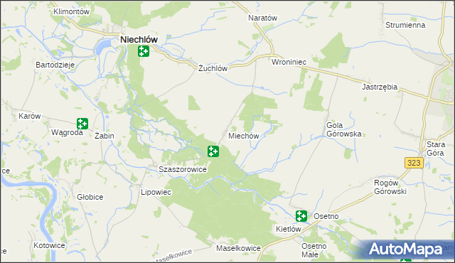 mapa Miechów gmina Niechlów, Miechów gmina Niechlów na mapie Targeo