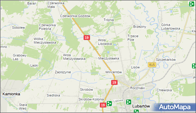 mapa Mieczysławka gmina Lubartów, Mieczysławka gmina Lubartów na mapie Targeo