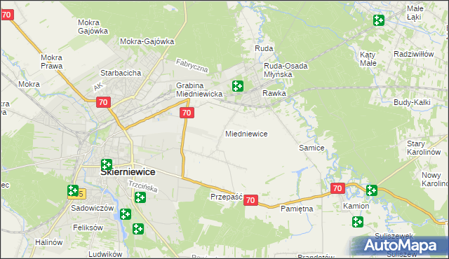 mapa Miedniewice gmina Skierniewice, Miedniewice gmina Skierniewice na mapie Targeo