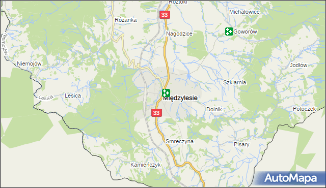 mapa Międzylesie powiat kłodzki, Międzylesie powiat kłodzki na mapie Targeo