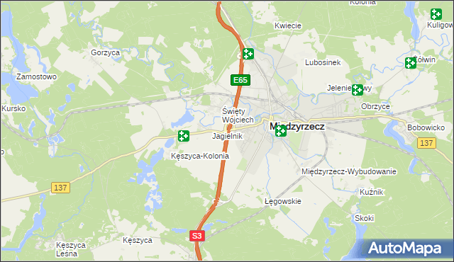 mapa Międzyrzecz powiat międzyrzecki, Międzyrzecz powiat międzyrzecki na mapie Targeo