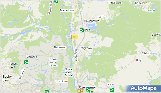 mapa Miękowo gmina Czerwonak, Miękowo gmina Czerwonak na mapie Targeo