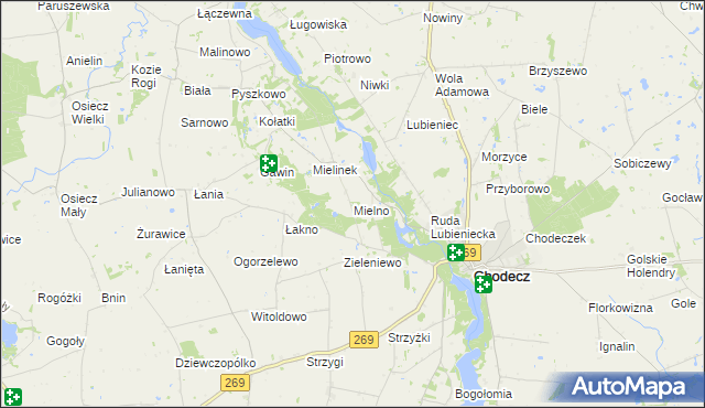 mapa Mielno gmina Chodecz, Mielno gmina Chodecz na mapie Targeo
