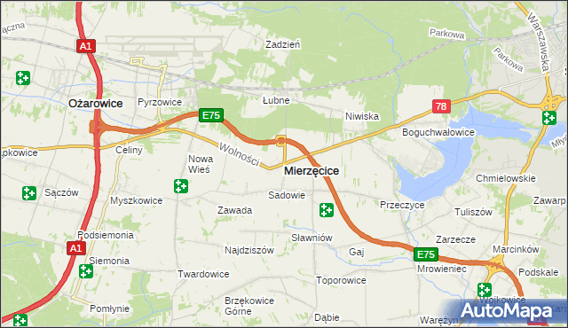 mapa Mierzęcice, Mierzęcice na mapie Targeo