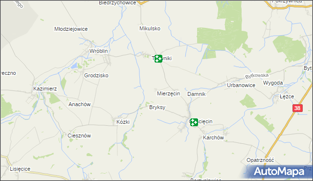 mapa Mierzęcin gmina Pawłowiczki, Mierzęcin gmina Pawłowiczki na mapie Targeo