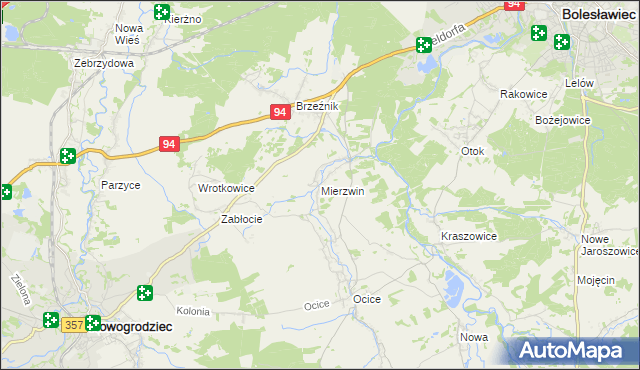 mapa Mierzwin gmina Bolesławiec, Mierzwin gmina Bolesławiec na mapie Targeo