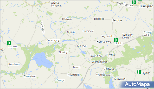 mapa Mierzyn gmina Biskupiec, Mierzyn gmina Biskupiec na mapie Targeo