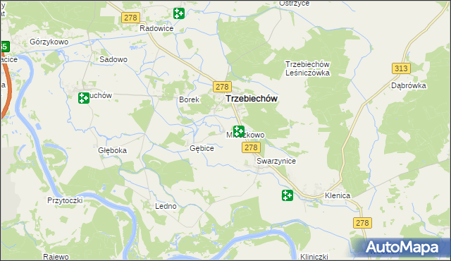 mapa Mieszkowo gmina Trzebiechów, Mieszkowo gmina Trzebiechów na mapie Targeo