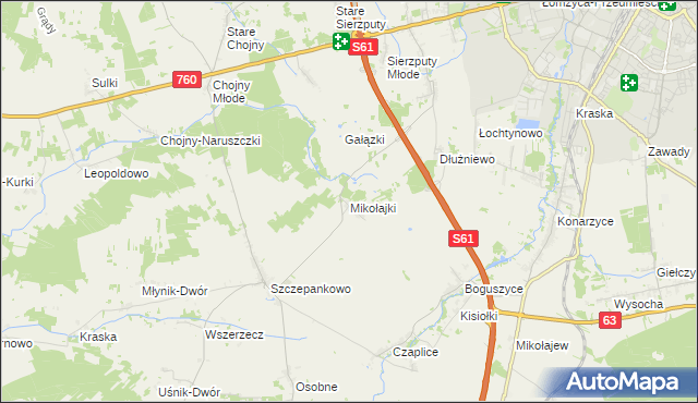 mapa Mikołajki gmina Łomża, Mikołajki gmina Łomża na mapie Targeo