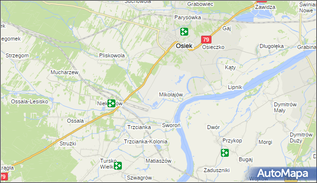 mapa Mikołajów gmina Osiek, Mikołajów gmina Osiek na mapie Targeo