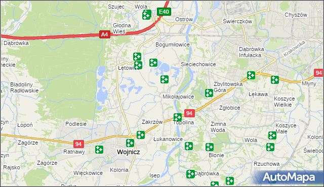 mapa Mikołajowice gmina Wierzchosławice, Mikołajowice gmina Wierzchosławice na mapie Targeo