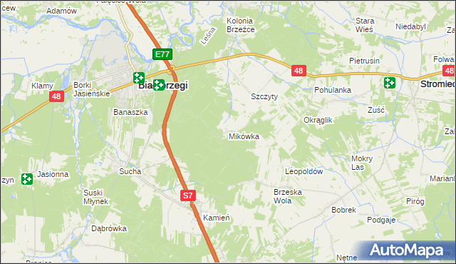 mapa Mikówka gmina Białobrzegi, Mikówka gmina Białobrzegi na mapie Targeo