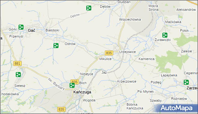 mapa Mikulice gmina Gać, Mikulice gmina Gać na mapie Targeo