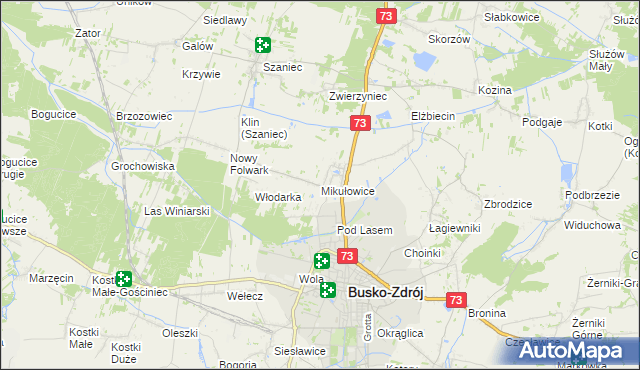 mapa Mikułowice gmina Busko-Zdrój, Mikułowice gmina Busko-Zdrój na mapie Targeo